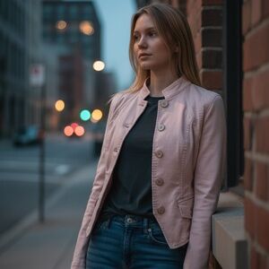 White House Black Market Blush Pink Military Style Jacket, Size 00